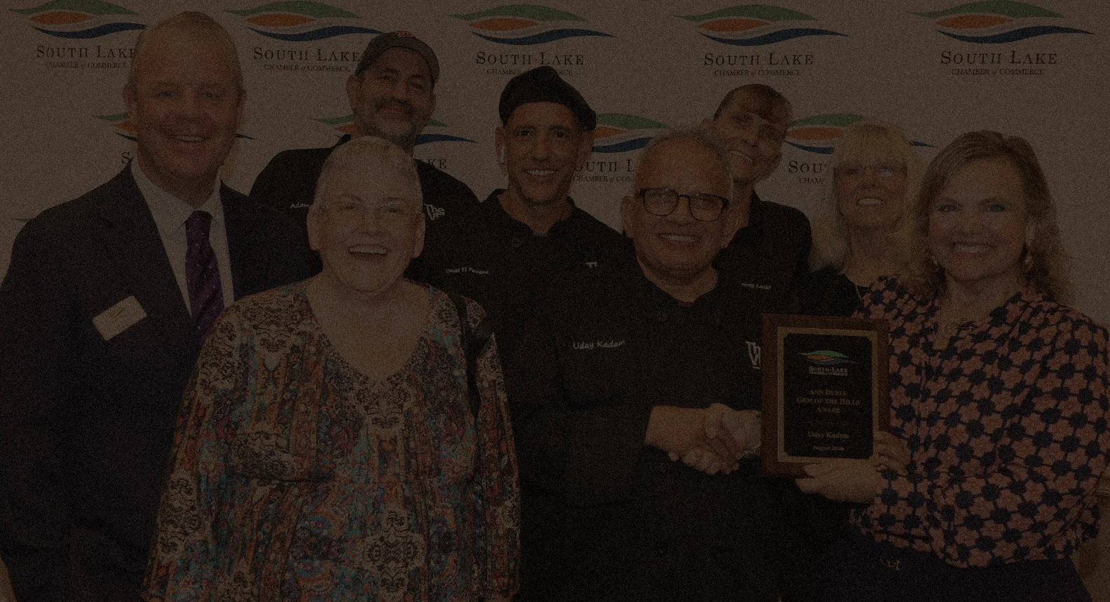 Chef Uday Kadam receiving the Gem of the Hills Award from the South Lake Chamber of Commerce